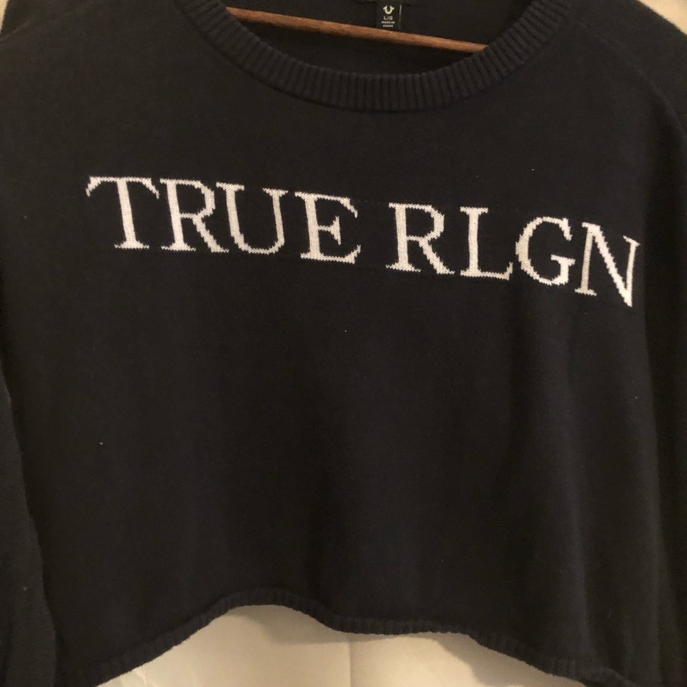 TRUE RELIGION | CROP LOGO SWEATER Dark Navy Blue - Picture 7 of 9
